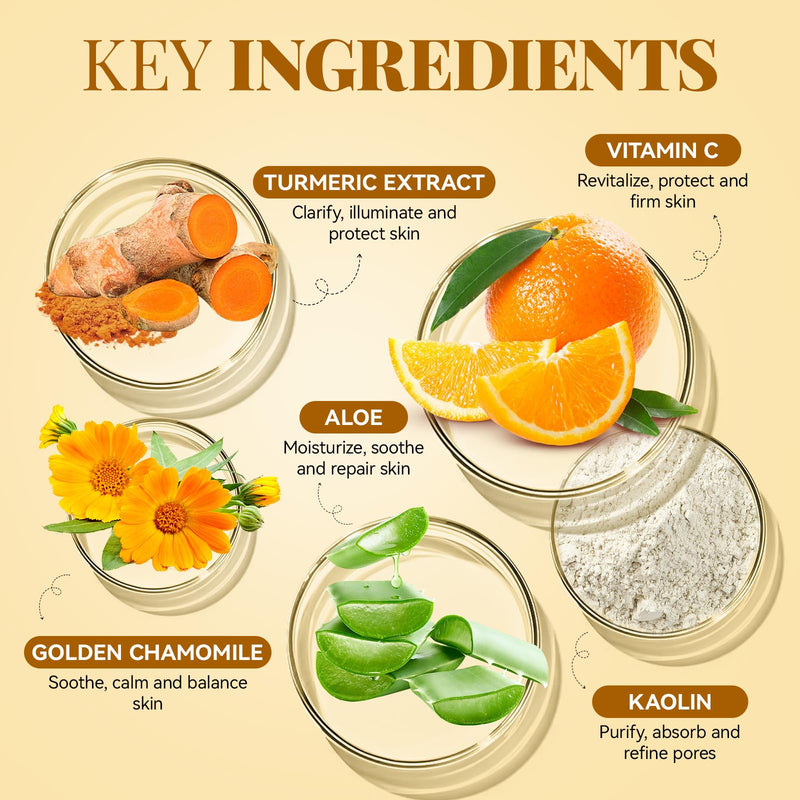 Turmeric Vitamin C Face Mask, 4.23 OZ | Deep Cleansing Clay Mask for Dull Skin, Skincare Facial Mask for Refining Pores & Controlling Oil, Smooth & Radiant Skin