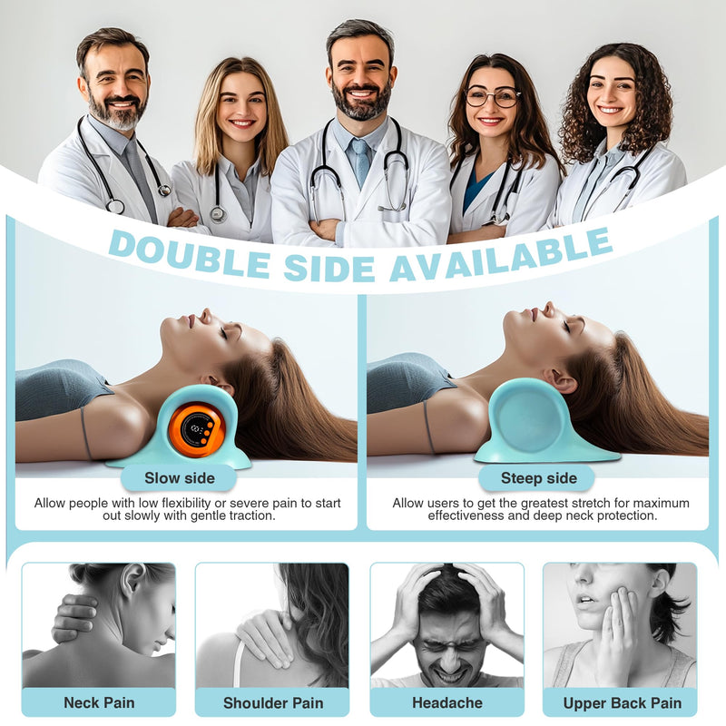 [Australia] - Neck Massager 2025, Neck and Shoulder Relaxer with Heat, 3 Modes, Portable Pillows for Pain Relief and Muscle Relax, 26¬∞ Angle Cervical Traction Device for Back, Shoulder Light Blue 