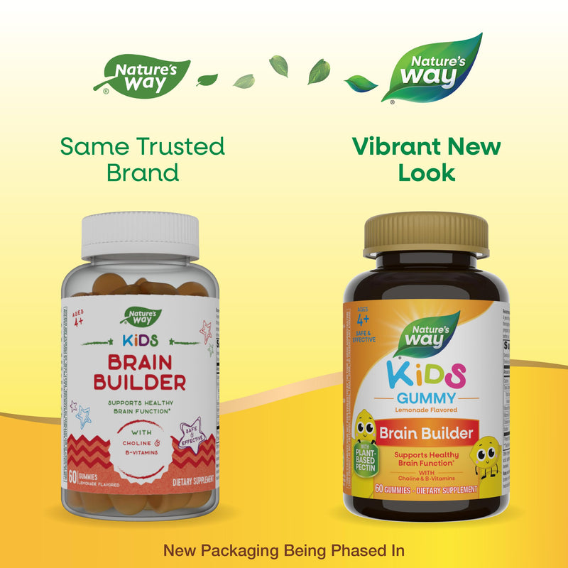 Nature's Way Kids Brain Builder Gummies, Ages 4+, Lemonade Flavored, 60 ct | Supports Healthy Brain Function*, with Choline and Phosphatidylserine, B-Vitamins for Children, Gluten-Free
