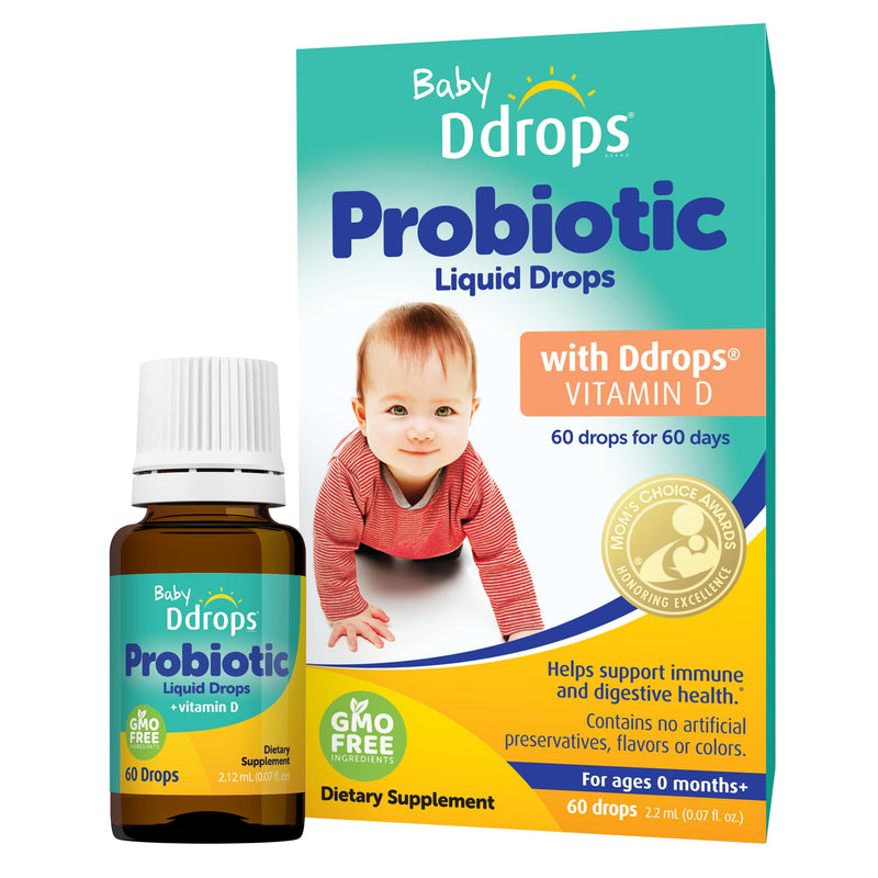 Ddrops Baby Probiotic with Vitamin D, 60 Drops - Colic Symptom Relief for Newborns and Infants - Easy-to-Use, Just One Drop Daily, No Sugar, Non-GMO, Allergy-friendy