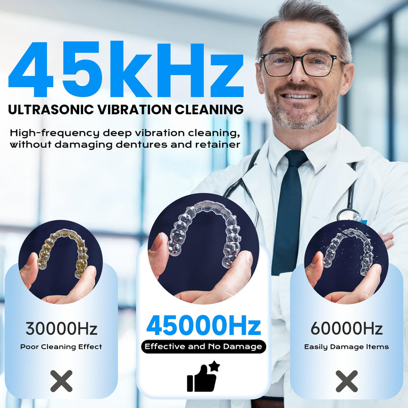 [Australia] - 45kHz Ultrasonic Retainer Cleaner, 200ML Dental Cleaning Pod for Dentures, Mouth Guards, Braces, Aligner, Toothbrush Jewelry and More, UV Denture Cleaner with 4 Modes & Digital Timer Black 