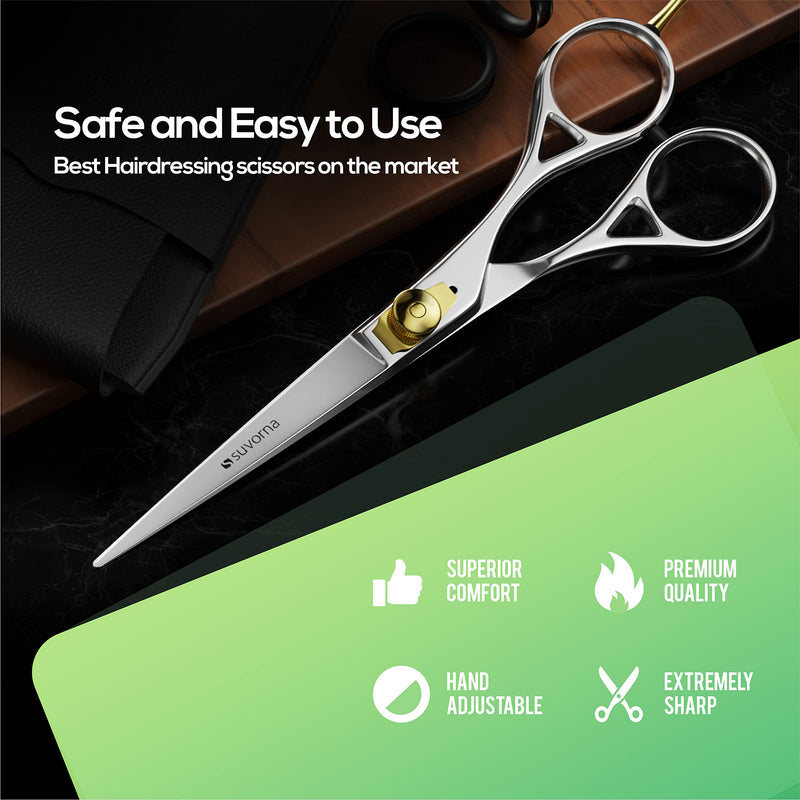 [Australia] - Suvorna 6" Hair Scissors Professional - Hair Shears for Women & Men - Extremely Sharp Hair Cutting Scissors to Cut Hair - Right Hand Barber Shears for Hair Cutting for Hairdressers and Professionals 6" Adjustable Golden Screw & Straight Rest 