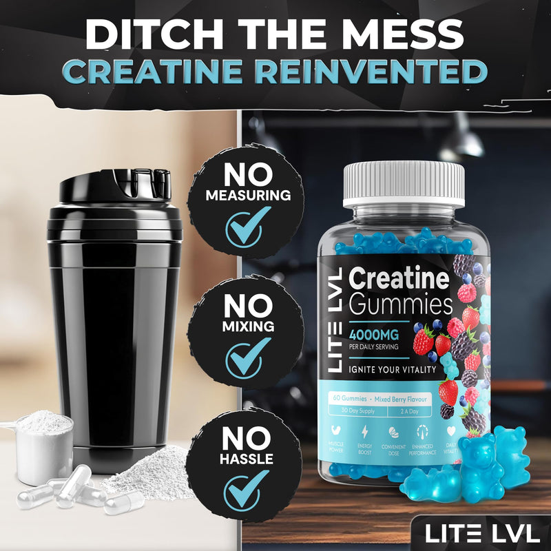 LITE LVL - 60 x Mixed Berry Flavoured Creatine Gummies 4000mg - Creatine Monohydrate Gummies