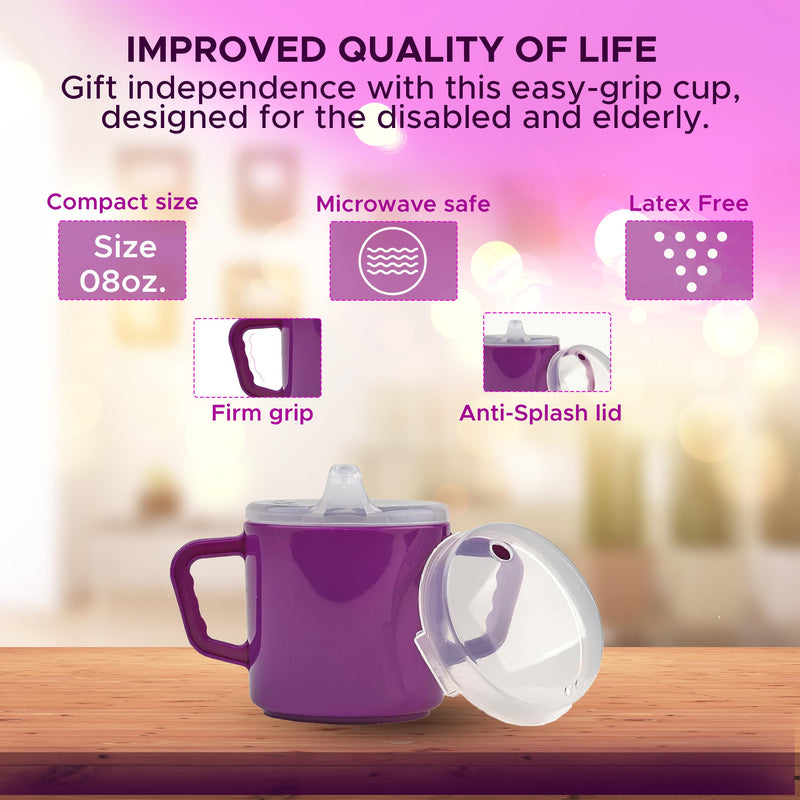 Compact 240ml Adult Sippy Cup with Dual Handles - Ideal for Limited Mobility, Handicapped, and Elderly Care - Assistive Sip Cups Cups for Elderly Care Drinking Mug/Drinking Cup/Non Spill Cup (Purple) Purple