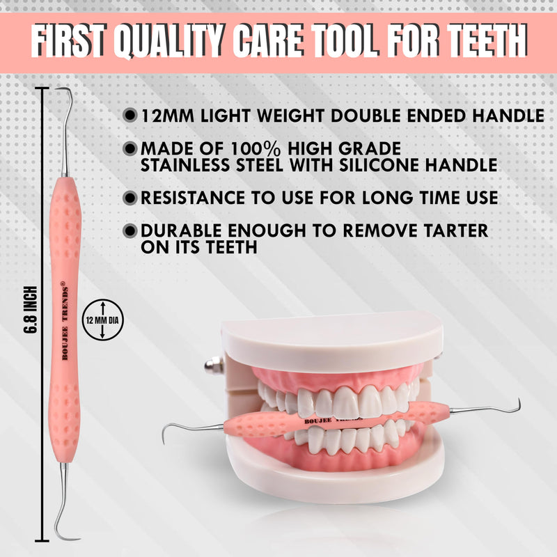 Professional Dental Tools Tartar Scraper for Dentist, Personal Use and Pets Plaque Remover for Teeth, Premium Oral Care Double Ended Dental Scaler | U5/33 Stainless Steel (Pink, Silicone Handle) Pink, Silicone Handle - PawsPlanet Australia