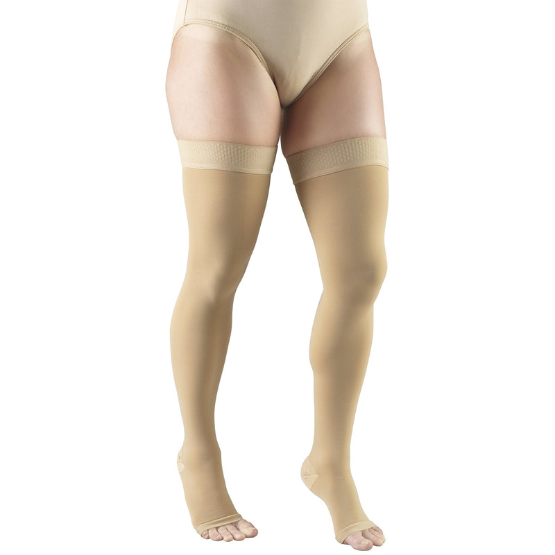 [Australia] - Truform 20-30 mmHg Compression Stockings for Men and Women, Thigh High Length, Dot-Top, Open Toe, Beige, Medium Medium (1 Pair) 