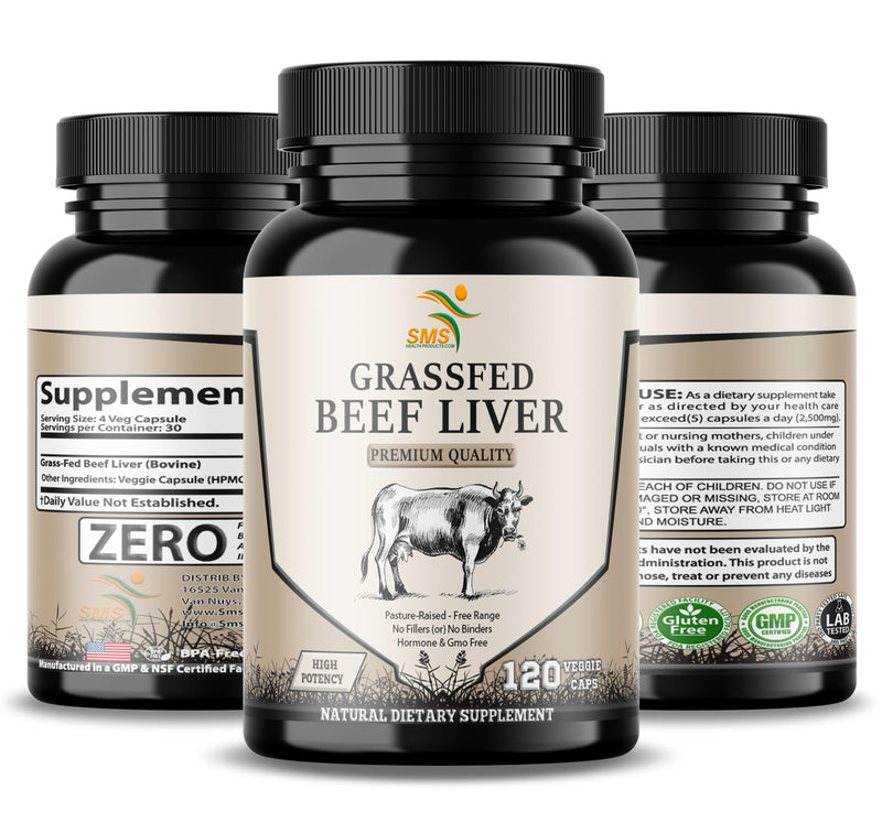 Grass Fed Desiccated Beef Liver Capsules (120 Pills, 480-500mg Each) - Natural Iron, Vitamin A, B12 for Energy - Humanely Pasture Raised Undefatted Without Hormones or Chemicals