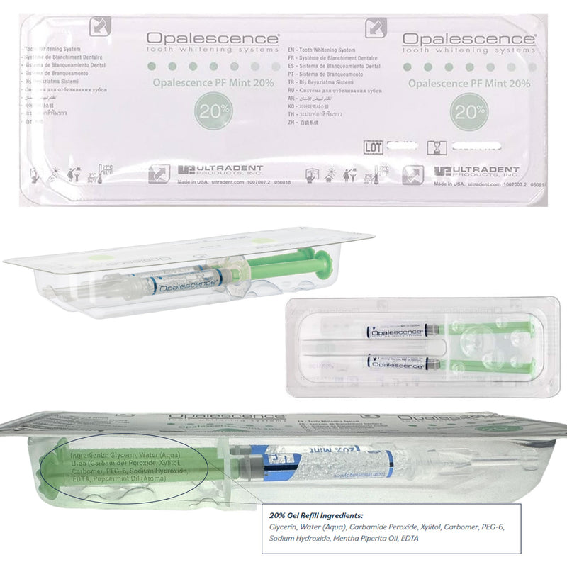 Opalescence 20% Teeth Whitening Gel Refill Syringes, (8ct) 5196-4 | 20% Carbamide Peroxide Mint Whitening Gel for Custom Trays. Low-Sensitivity Formula, Dentist Developed and Made in USA.