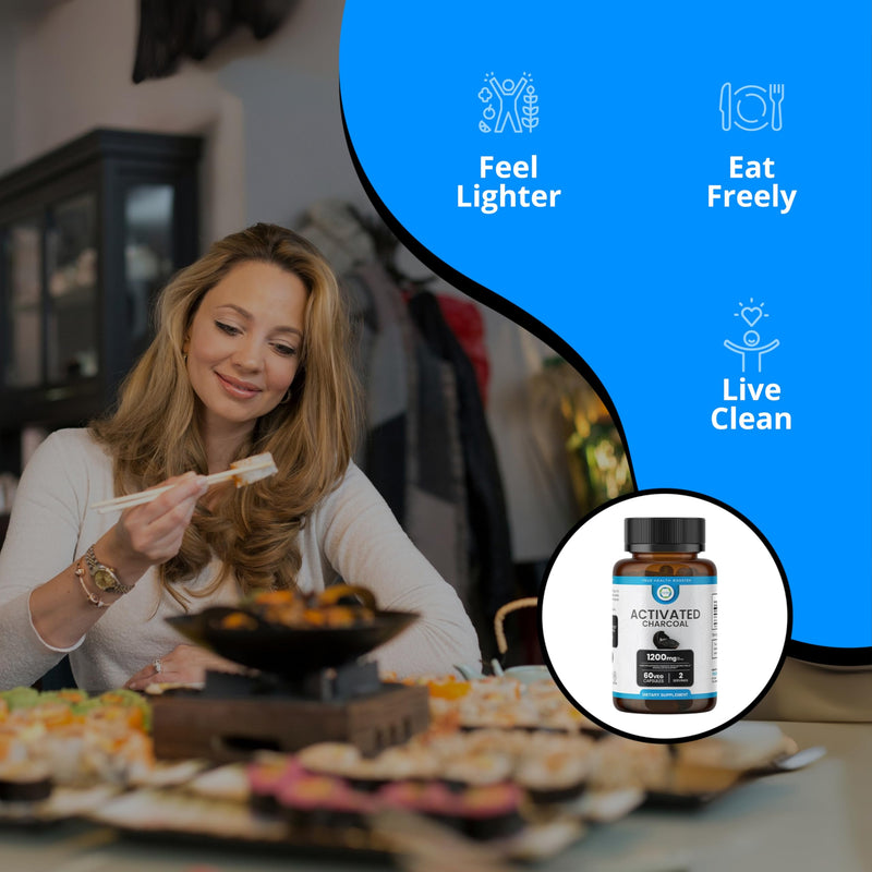 [Australia] - Activated Charcoal Capsules 1200 MG, 60 Veg Caps, 30-Days Premium Detox & Digestive Support, Gas & Bloating Relief, Organic Coconut Shell Charcoal, Gut Health, USA Made. 