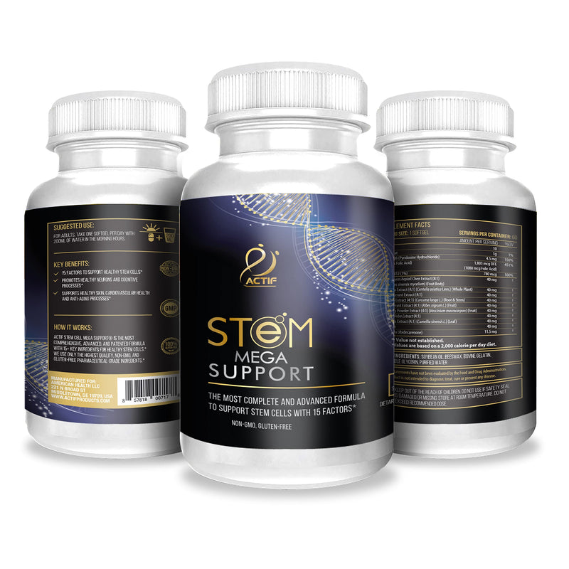 ACTIF Stem Cell Mega Support with 15 Factors - Non-GMO, 2 Month Supply, Made in USA