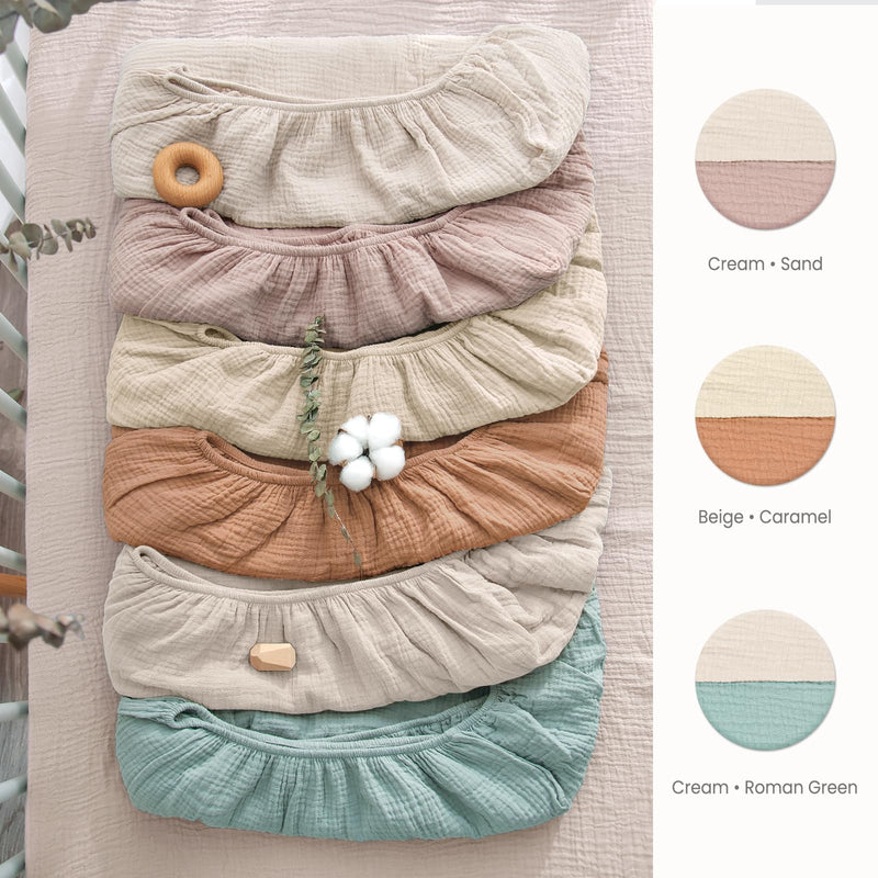 [Australia] - Lulu moon Muslin Crib Sheets - Fitted Crib Mattress Sheets for Boys and Girl - 28"x 52", 2 Pack (Cream & Sand) Cream & Sand 