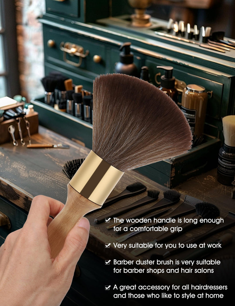 Neck Duster, Large Hair Cutting Neck Duster Brush Long Handle Broken Hair Sweep Brush Soft Neck Face Cleaning Hairbrush Barber Accessories for Salon or Home Use(Wooden)