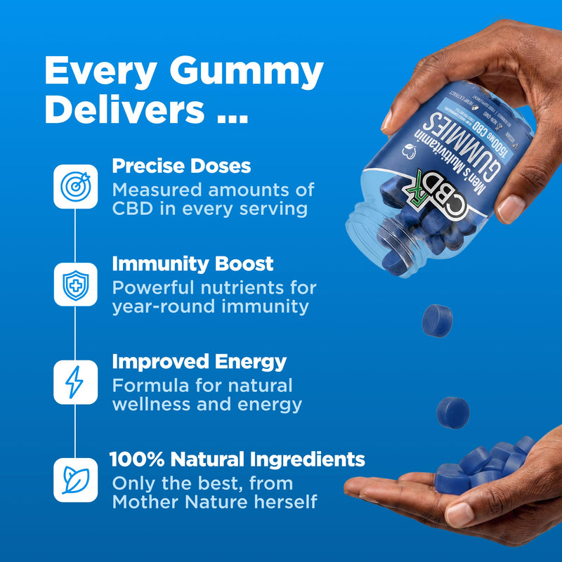 CBDfx 1500mg CBD High Strength Men's Multivitamin Gummies, Vitamins A, C, D3, E, B6, B12, Zinc, Biotin, Iodine, 60 Gummies (30 Days) 60 count (Pack of 1)