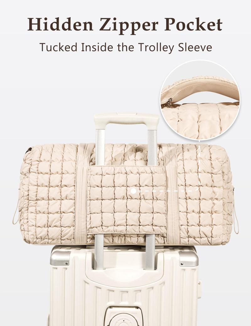 Quilted Travel Duffle Bag Puffer Weekender Bag & Quilted Makeup Bag Puffy Cosmetic Bag Cute for Women Girls