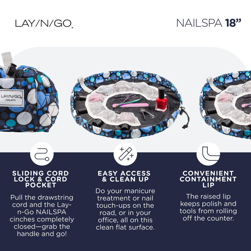 Lay-n-Go Cosmo Drawstring Cosmetic Pouch 20" Makeup Bag Organizer & Nail Spa 18" Acrylic Nail Polish Holder Toiletry Bag for Travel, Gift Bundle, Blue