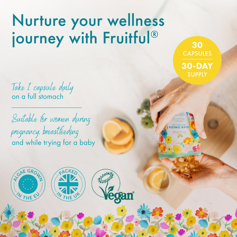 Fruitful Vegan Omega 3 with DHA & EPA – EU Algae Supplement for Fertility Support & Antioxidants – Pregnancy Supplement for Women – Pure Formula – 30 Day Supply (30 Capsules, Vegan Omega 3)