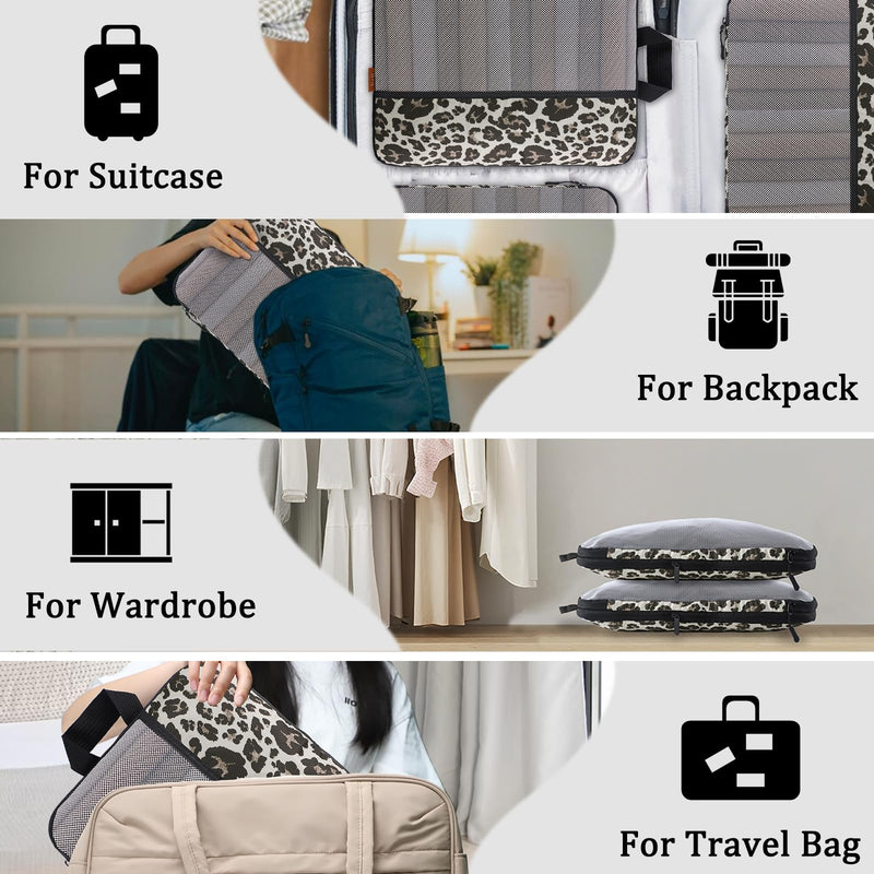 U+U 10 Set Compression Packing Cubes, Travel Organizers (Leopard) | Space-Saving & Complete Travel Set Leopard-02