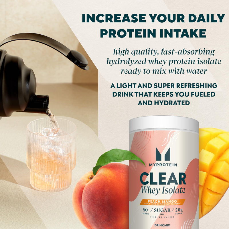 [Australia] - Myprotein Clear Whey Isolate Protein Powder, 1.1 Lb (20 Servings) Peach Mango, 20g Protein per Serving, Naturally Flavored Drink Mix, Daily Protein Intake for Superior Performance 1.1 Pound (Pack of 1) 