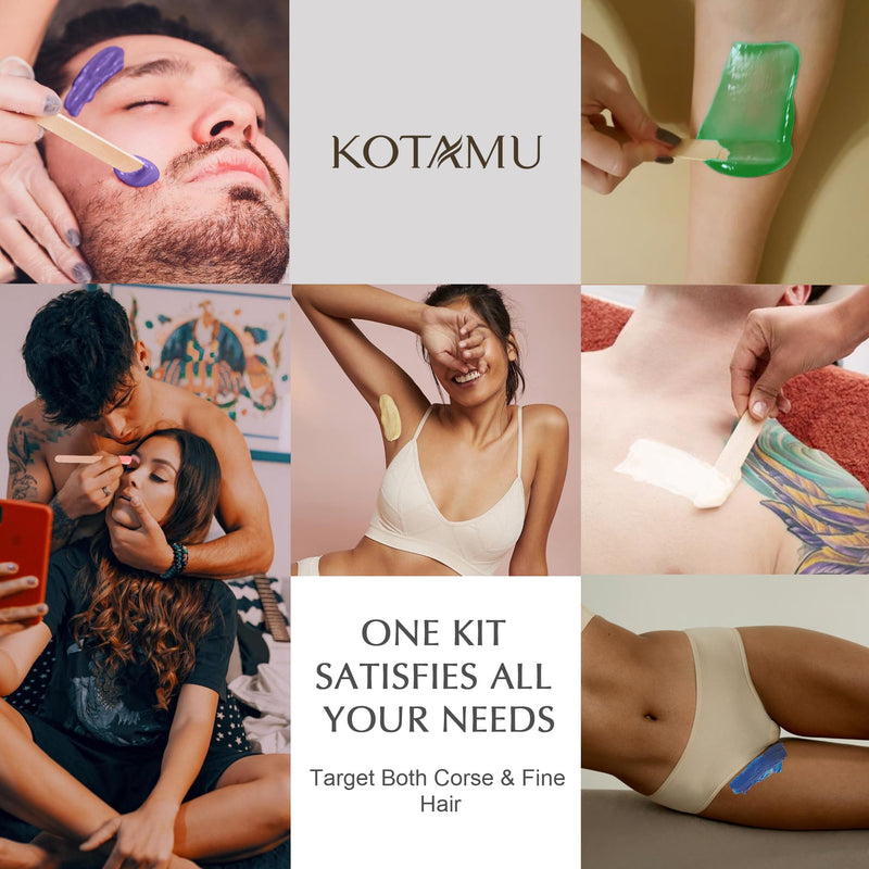 [Australia] - KOTAMU Waxing Set Professional, Digital Wax Warmer for Hot Wax Hair Removal, 600g Wax, 44 Accessories, Silicone Bowl and Rod, Use in the Home Salon for Women and Men Plus Wax Kit 100g (Pack of 6) 