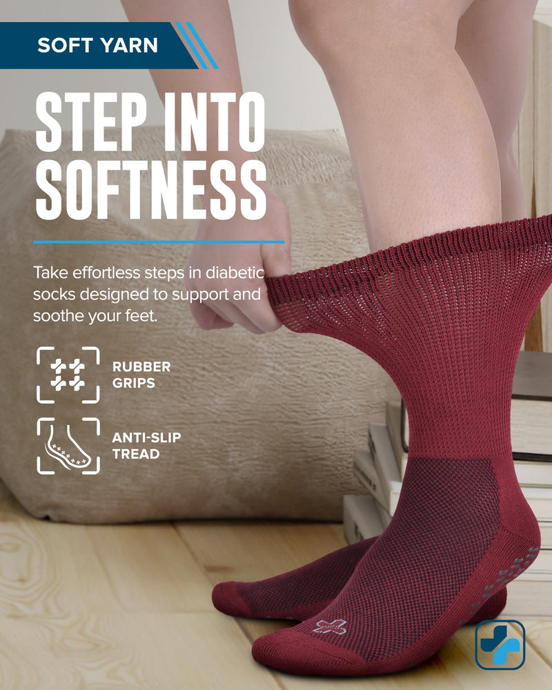 [Australia] - Diabetic Socks for Women and Men - 4 Pairs Non Binding Socks for Women | Non Slip Socks Mens | Gripper Socks for Men Large Pink, Green, Red, Purple 