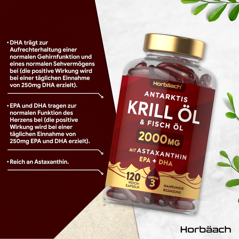 [Australia] - Krill oil capsules high dose 2000mg | Omega 3-340mg EPA/DHA with 600 mcg Astaxanthin | Antarctic krill | Alternative to cod liver oil | 120 pieces | from Horbaach 