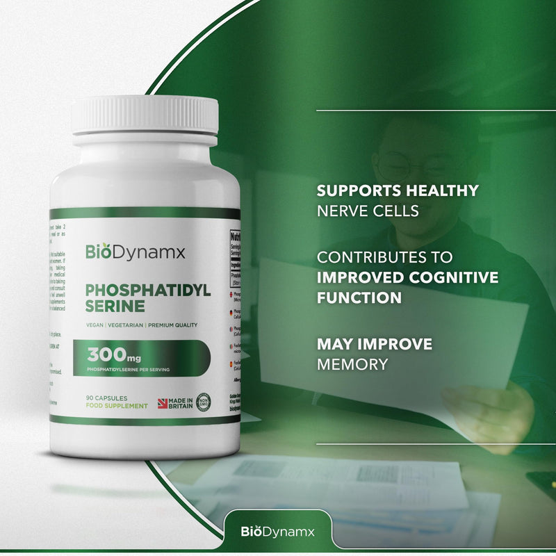 Phosphatidylserine – 300 mg Active PS, 90 Vegan Capsules (45 Day Supply) – High-Strength Brain & Focus Support, Gluten & Dairy Free, Made in UK