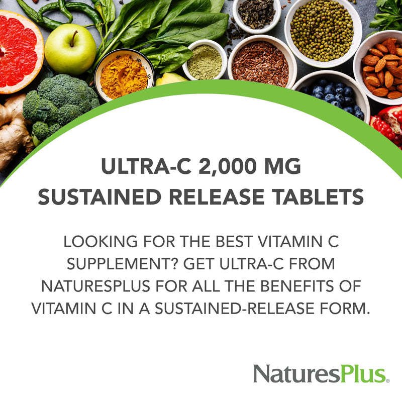 NaturesPlus Ultra-C 2000 mg - 60 Tablets - Vitamin C with Rose Hips - Immune & Antioxidant Support - Vegetarian, Gluten Free - 60 Servings 60 Count (Pack of 1)