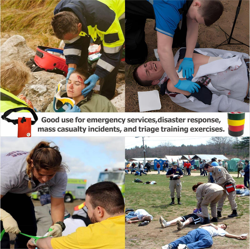 Triage Tape & Belt Pack Kits, Outdoor First Aid Supplies (Black:Deceased, Red:Immediate, Yellow:Delayed, Green:Minor) Triage Tape + Belt Sets