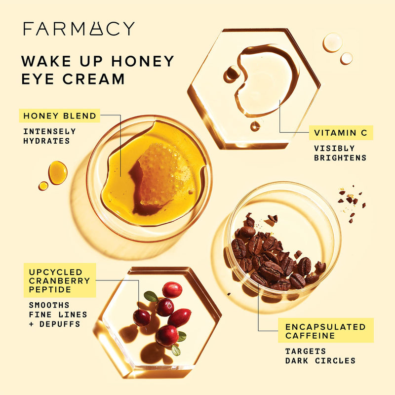Farmacy Wake Up Honey Vitamin C Eye Cream - Brightening Under Eye Cream for Dark Circles + Puffiness - Enriched with Cranberry Peptide to Smooth Wrinkles Over Time (15ml) 0.5 Fl Oz (Pack of 1)