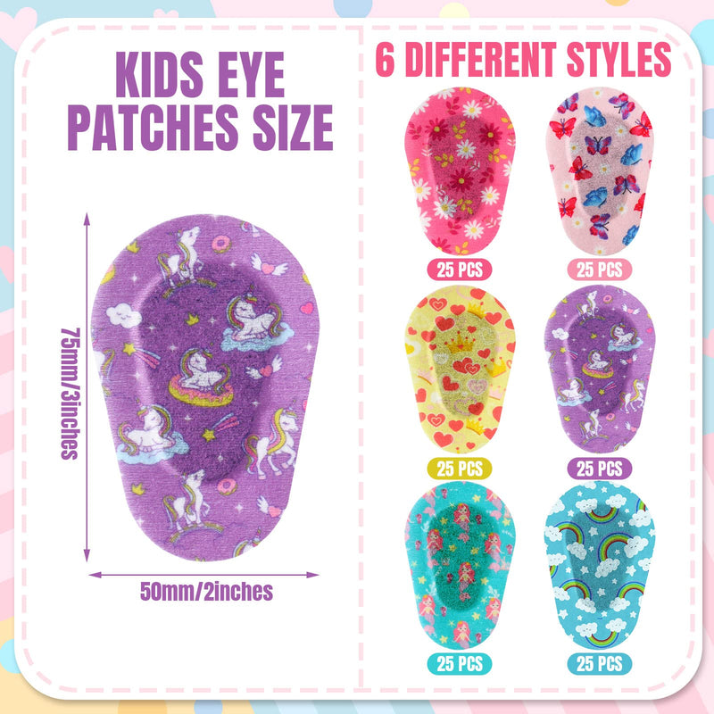 Panelee Adhesive Eye Patches for Kids Girls Designs Cotton Adhesive Bandages for Girls Toddler, 6 Styles(150 Pcs) 150