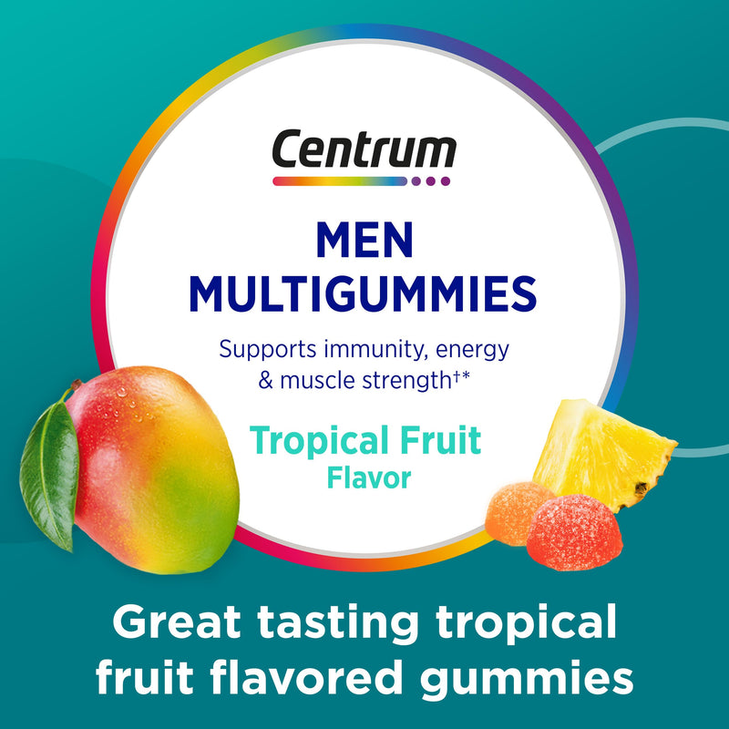 Centrum MultiGummies for Men 18 and Over, 100 Count | Contains Vitamin D3, B Vitamins and Antioxidants, Gluten Free, Non-GMO Ingredients, GLP-1 Support Fruit 100 Count (Pack of 1)