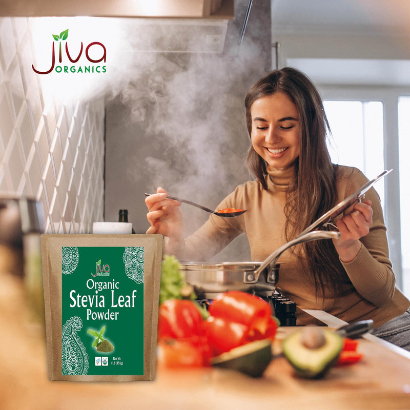[Australia] - Jiva Organics Natural Unprocessed Stevia Leaf Powder 1 Pound Bulk Kraft Bag - Product of India - Green Color, Original Stevia Leaf Ground with no additives 