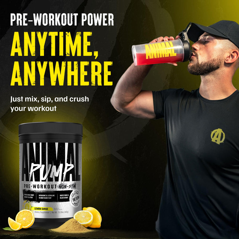 Animal Pump NS Stim-Free Pre Workout Powder for Men & Women - Caffeine-Free Preworkout for Energy, Focus and Muscle Builder, Beta Alanine, Citrulline, Nitrosigine and Nootropics, Lemon Surge, 442g