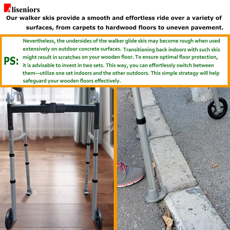[Australia] - Walker Ski Glides - 2 Pack Universal Fit Walker Accessories for Seniors Folding Walkers - Walker Feet Replacement, Gray 