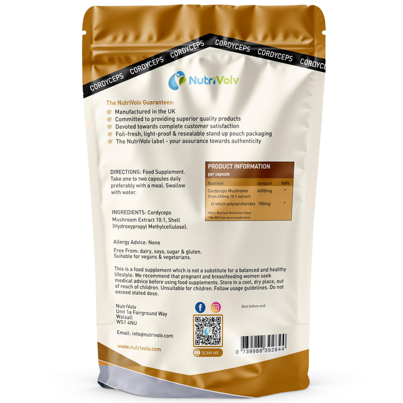 Cordyceps 6000mg | 120 Capsules | Vegan | 10:1 Cordyceps Mushroom Extract | Performance Supplement for Energy, Vitality & Immune Support | Rich in Polysaccharides | No Additives | Non-GMO 120 count (Pack of 1)