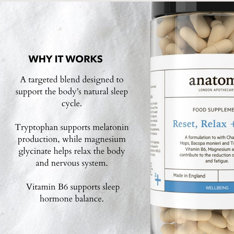 ANATOME Reset, Relax + Sleep – Magnesium Glycinate Sleep Supplement | Vitamin B6 & Zinc | Natural Sleep Aid for Adults | Magnesium Supplements for Sleep & Relaxation, 60 Vegan Capsules Refill