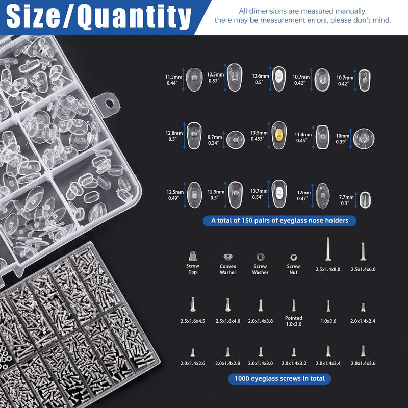 [Australia] - Glarks 1310 piece glasses repair set including 1000 glasses screws, 300 nose pads, 6 screwdrivers, tweezers, glasses cleaning cloth for glasses, glasses and sunglasses 