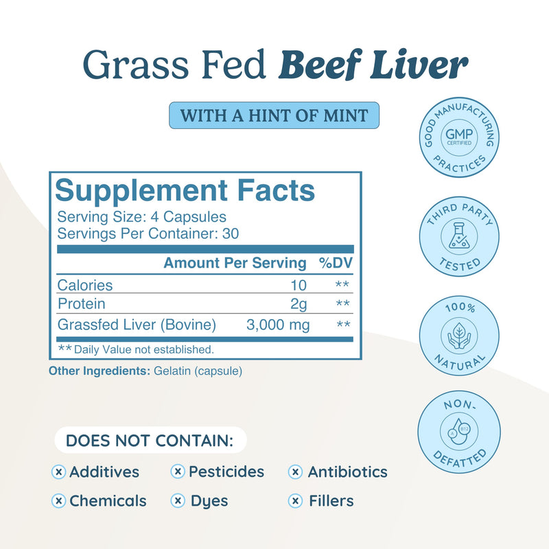 [Australia] - Beef Liver Capsules Grass Fed Supplement - Desiccated & Natural Source of Protein, Iron, Vitamins A & B- Boosts Energy and Immunity | USA Grown, Non-GMO, Gluten Free 