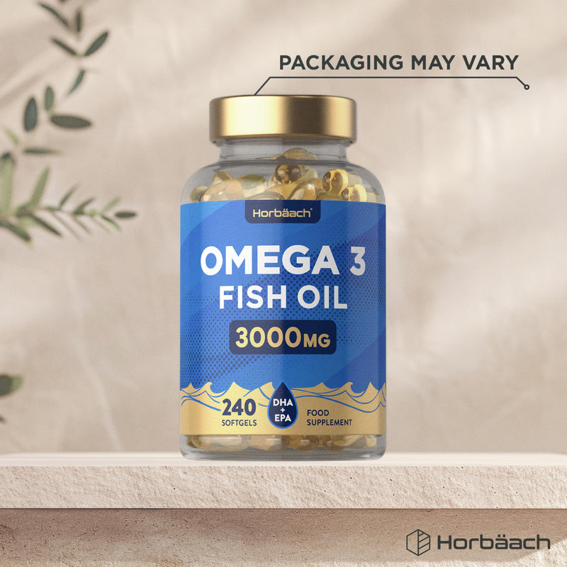 Omega 3 Capsules High Strength Fish Oil | 3000mg | 240 Count | Wild-Caught Fatty Acid Supplement Providing EPA and DHA | By Horbaach