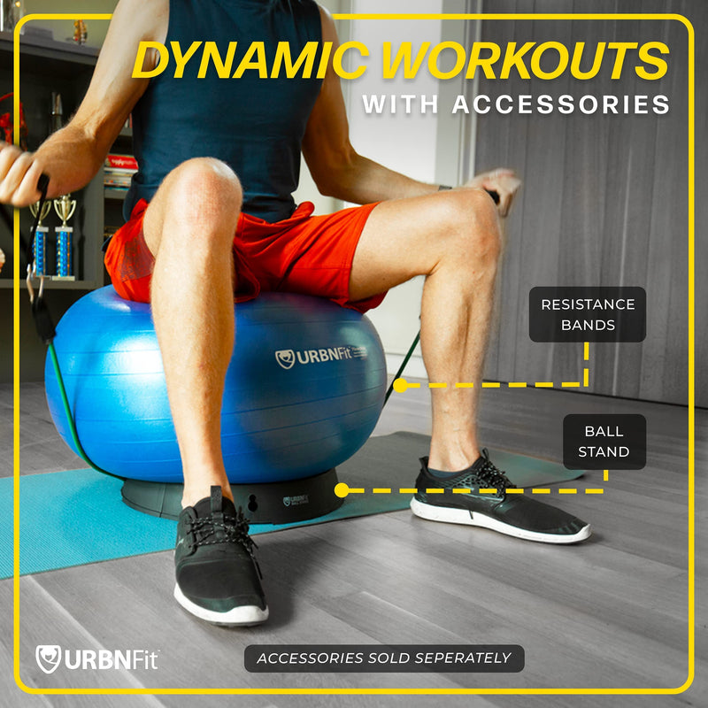 [Australia] - URBNFit Exercise Ball - Yoga Ball in Multiple Sizes for Workout, Pregnancy, Stability - Anti-Burst Swiss Balance Ball w/Quick Pump - Fitness Ball Chair for Office, Home, Gym Black 26 Inch 