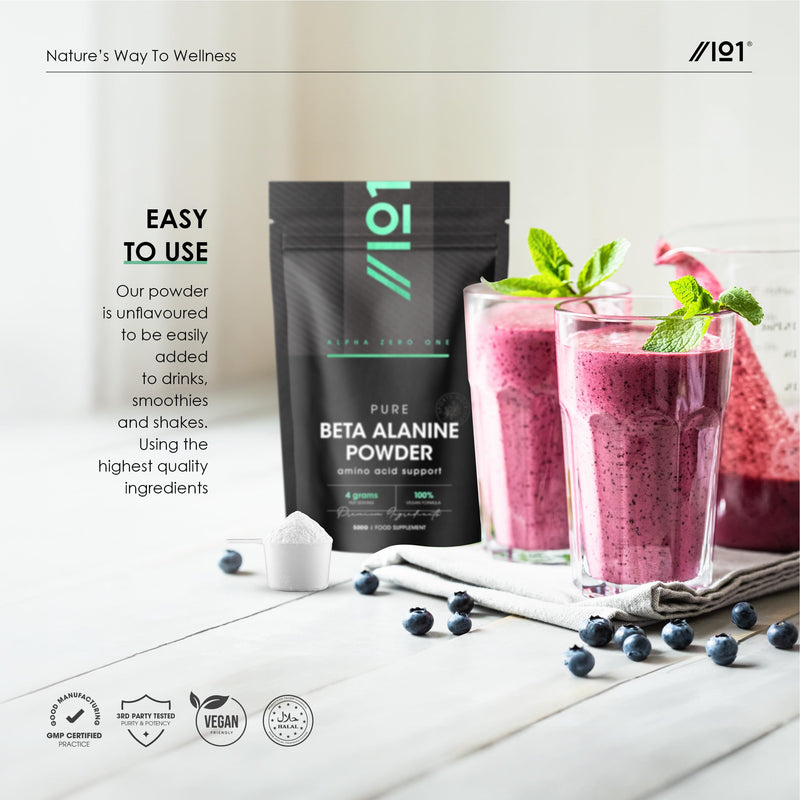 Fermented Beta-Alanine Powder 500g – Unflavoured – Resealable and Recyclable Pouch by Alpha01