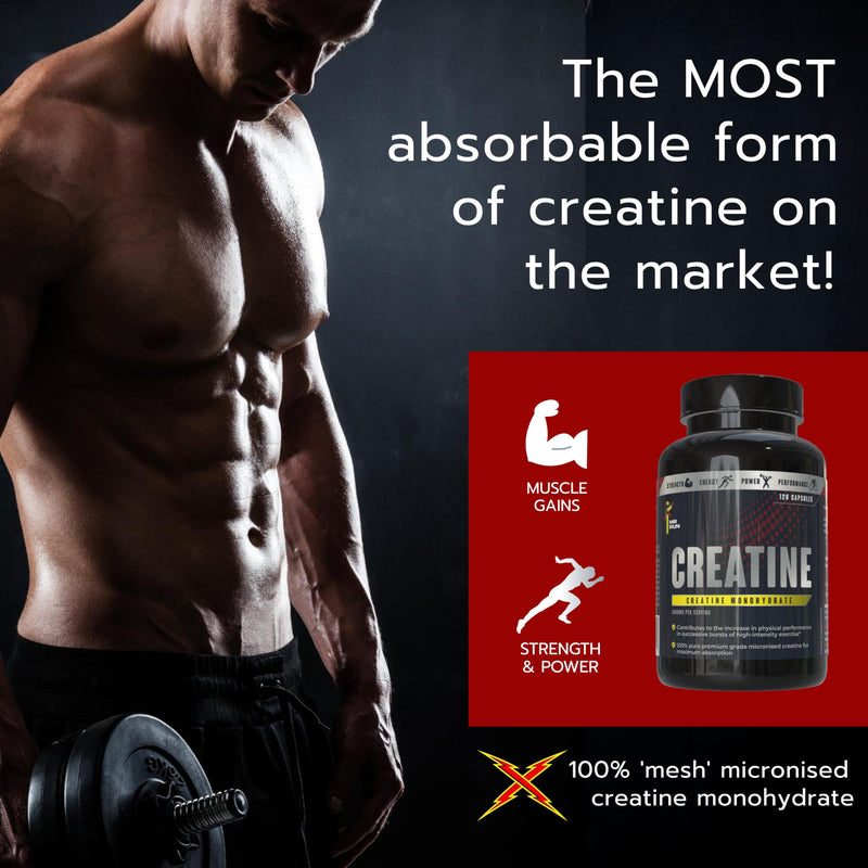 Creatine Tablets 3000mg Per Serving - Premium Creatine Monohydrate, 120 Capsules - Muscle Gain Pre Workout Gym Supplement for Men and Women - Zero Sugar or Additives, Vegan, UK Made - 30 Servings