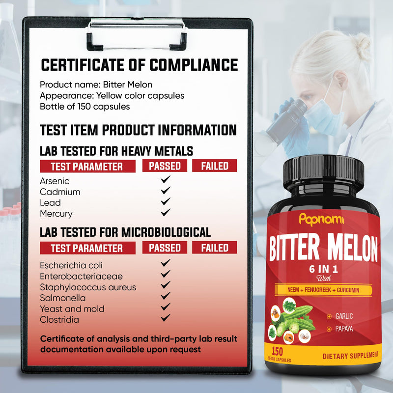 [Australia] - Organic Bitter Melon Extract Capsules - Combined Neem, Fenugreek, Curcumin, Garlic & Papaya - 150 Count for 5 Months - Supports Body, Digestive, Skin, Immune & Overall Wellness 