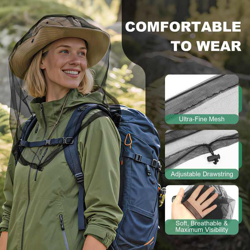 [Australia] - 2 Pack Premium Mosquito Head Nets with Drawstring, Breathable Ultra Large Bug Net for Head, Mosquito Net Hat for Men and Women, Universal Fit for Hats, Essential for Outdoor Activities Black 