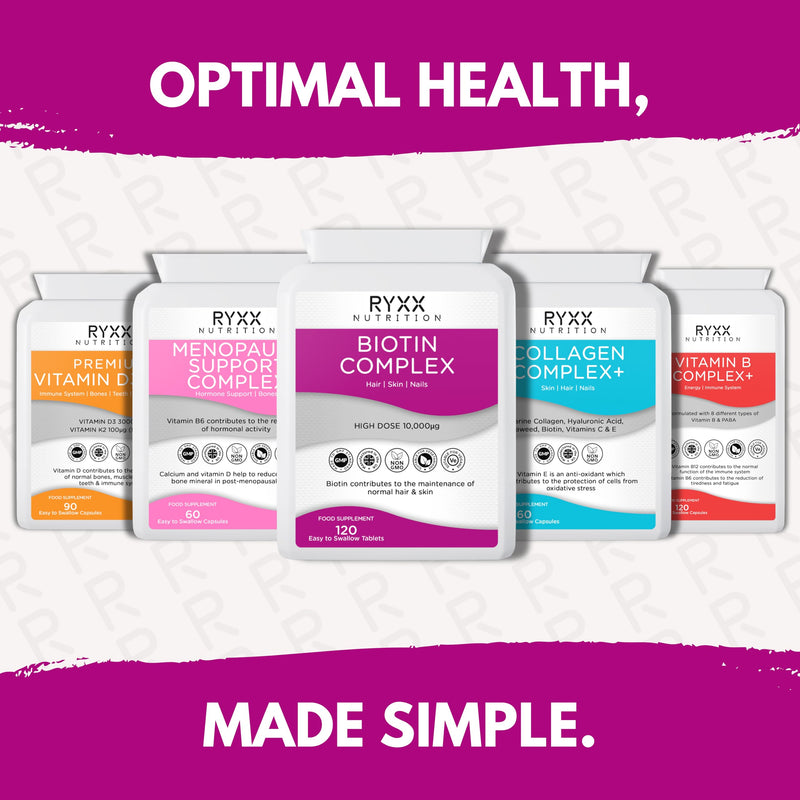 Biotin Complex 10,000µg | High Strength Biotin for Hair Growth, Skin & Nails | 120 Vegan Tablets | Made in the UK by RYXX