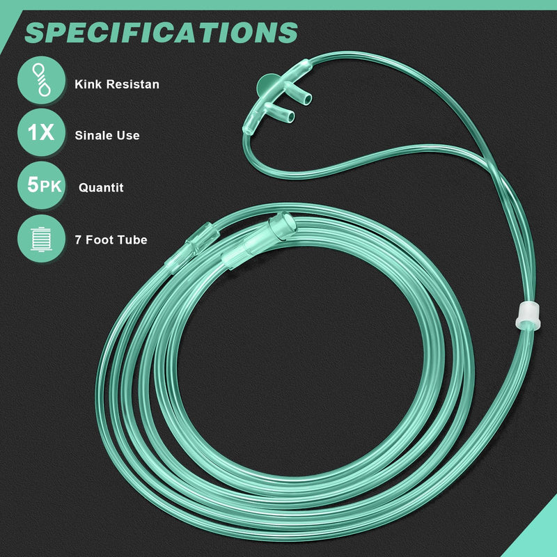 [Australia] - Adult Soft Nasal Oxygen Cannula Kit(10 Pack) - 7-ft Nasal Tubing for Oxygen, Included 5PCS Nasal Cannula Oxygen Tubing & 5PCS Tubing Connectors, Standard Connector 
