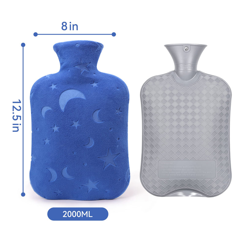 [Australia] - Hot Water Bottle with Soft Cover, 2L Hot Water Bag for Menstrual Cramps, Neck and Shoulder Pain Relief, Hot and Cold Therapies, Hand Feet Warmer, Blue 