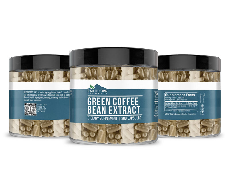 [Australia] - Earthborn Elements Green Coffee Bean Extract 200 Capsules, Pure & Undiluted, No Additives 200 Count (Pack of 1) 