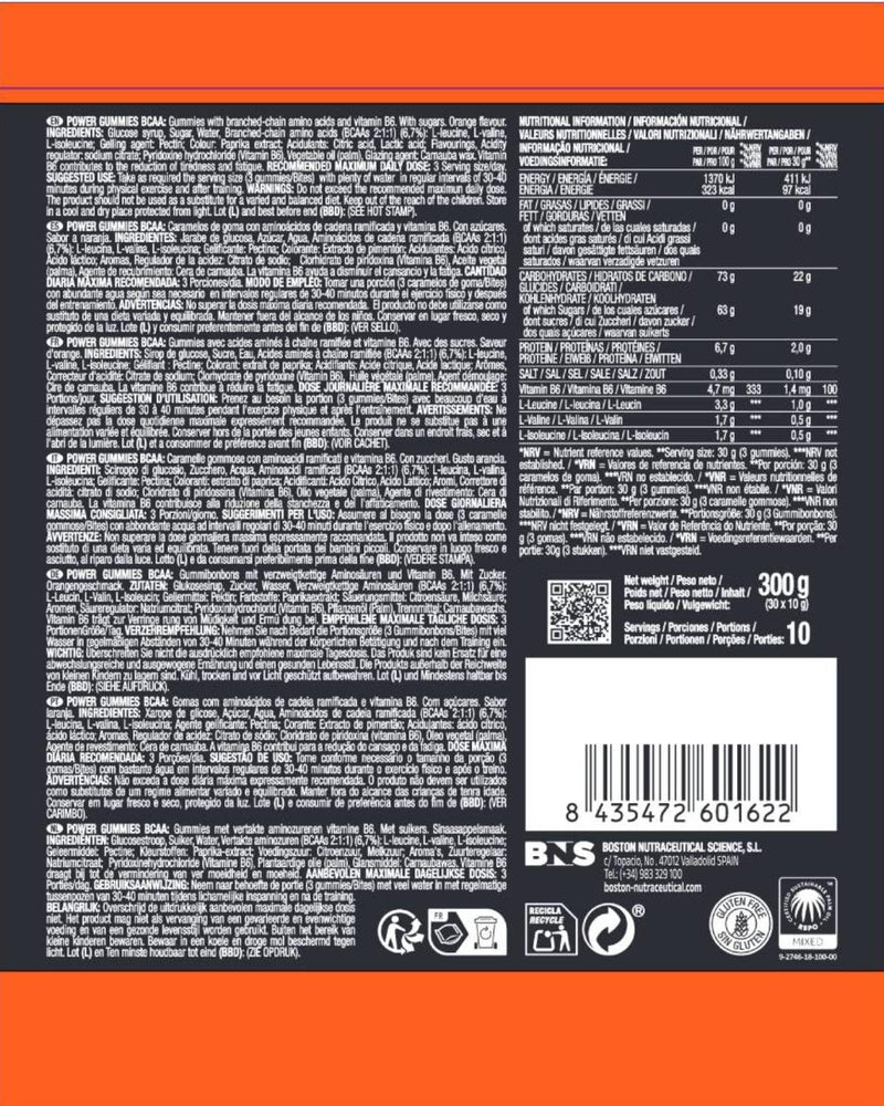 VITALDIN Sport Power Gummies BCAA – Muscle Protection & Recovery – 2 gr of Branched Chain Amino Acids BCAAs Ratio 2:1:1 per Serving + Vitamin B6 – 30 Chewable Gummy Bites – Orange Flavour – Vegan