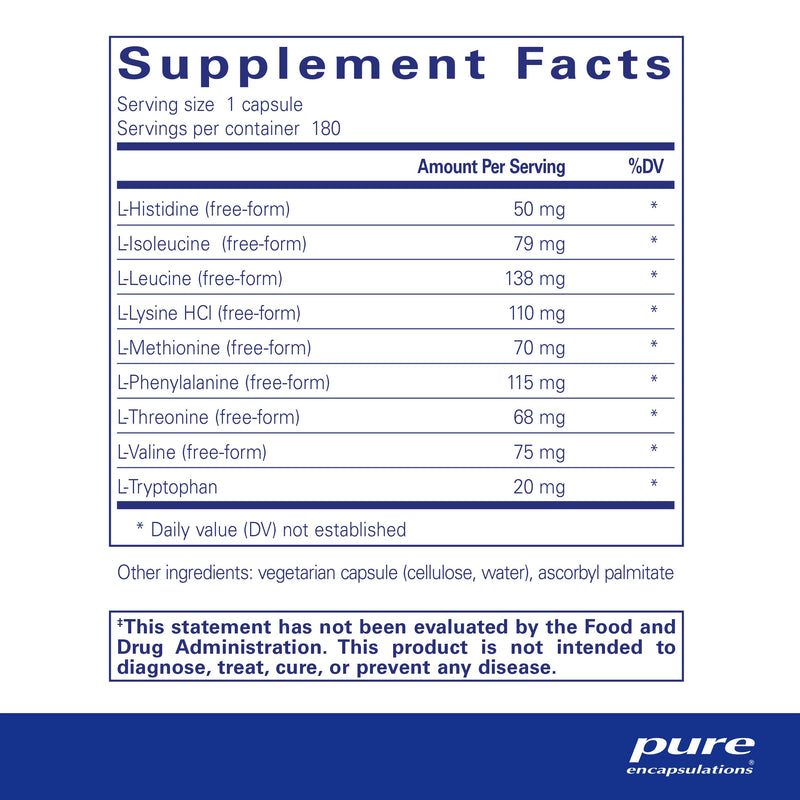 [Australia] - Pure Encapsulations Essential Amino Acids - Muscle Recovery Support & Health* - with Leucine, Threonine & Tryptophan - 180 Capsules 180 Count (Pack of 1) 